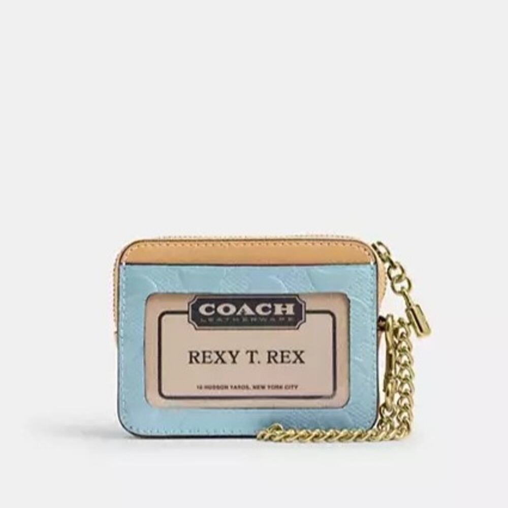 Coach Zip Card Case In Signature Leather With Charm CFA36 Gold/Light Blue - Picture 7 of 7